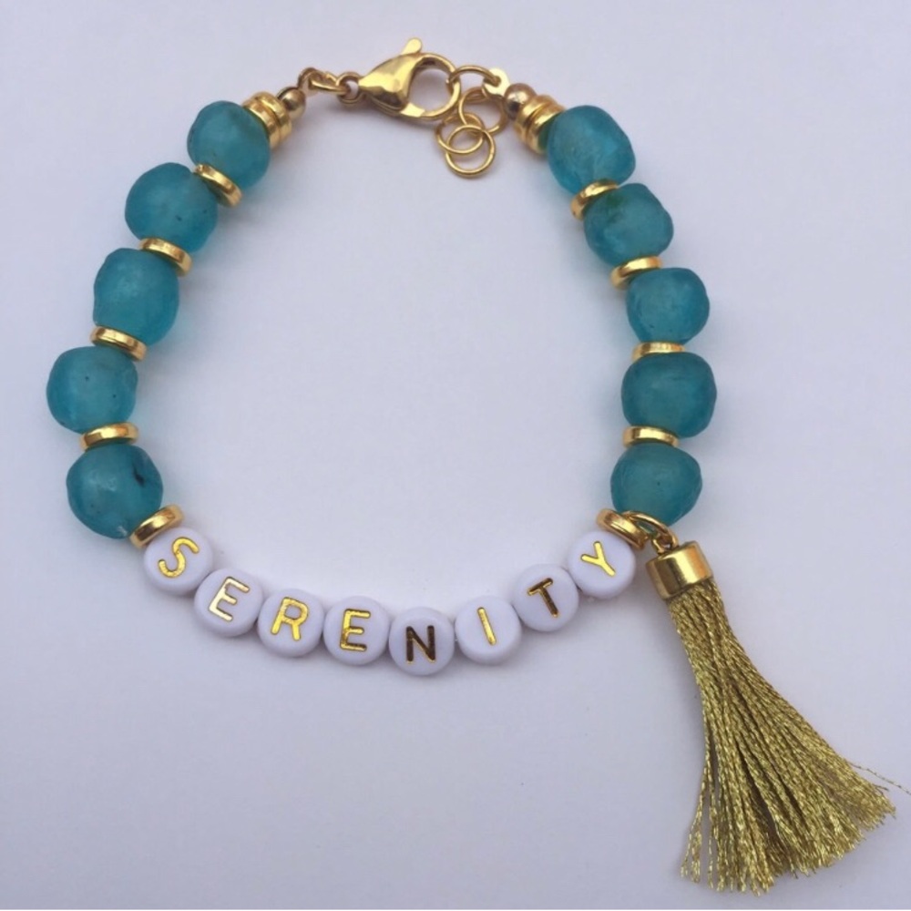Serenity Gold and Blue Sea Beaded Bracelet Serenity